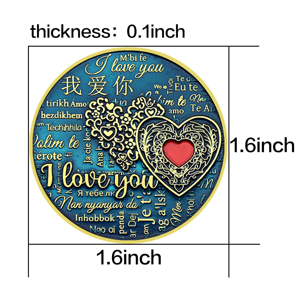 2023 New 100 Languages I Love You Color Gold Coin Metal Love Challenge Coin Wedding Anniversary Lover Girlfriend Holiday Gift