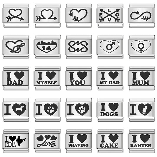 URING Valentine's Day Romantic Heart I Love Dad Mum You Dogs Links Charm Fit 9mm Bracelet Stainless Steel Jewelry DIY Making
