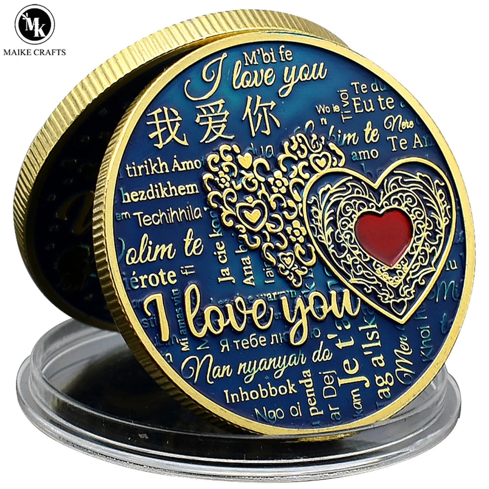 2023 New 100 Languages I Love You Color Gold Coin Metal Love Challenge Coin Wedding Anniversary Lover Girlfriend Holiday Gift