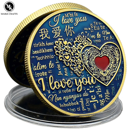 2023 New 100 Languages I Love You Color Gold Coin Metal Love Challenge Coin Wedding Anniversary Lover Girlfriend Holiday Gift