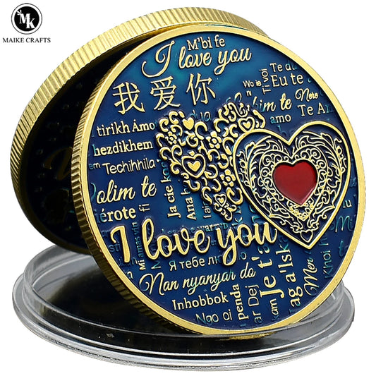 2023 New 100 Languages I Love You Color Gold Coin Metal Love Challenge Coin Wedding Anniversary Lover Girlfriend Holiday Gift