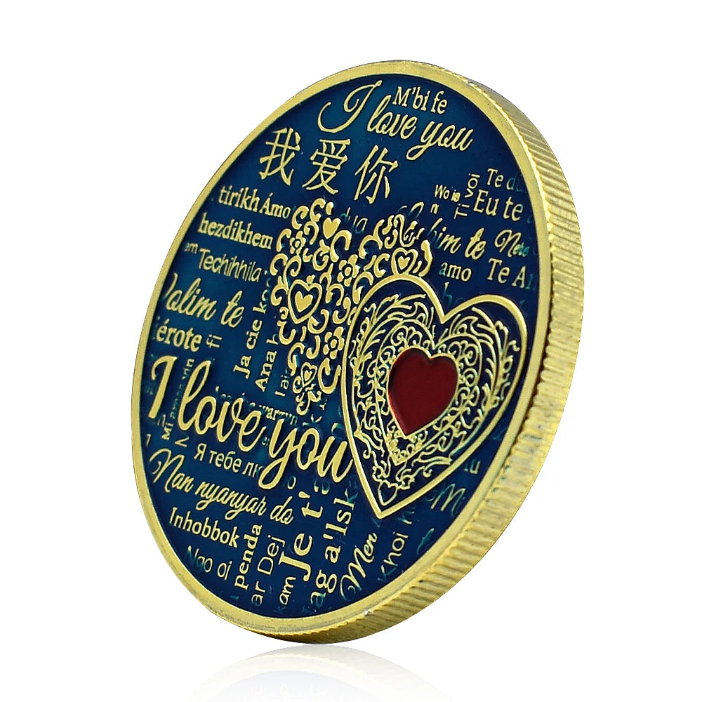 2023 New 100 Languages I Love You Color Gold Coin Metal Love Challenge Coin Wedding Anniversary Lover Girlfriend Holiday Gift